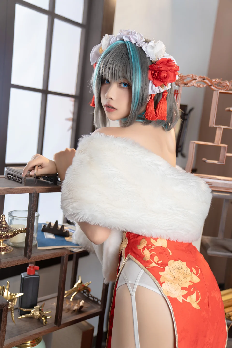 Momoko葵葵 - 柴郡本 旗袍 [29P-185MB] tg@simisebaisi 【丝足阁】026.webp